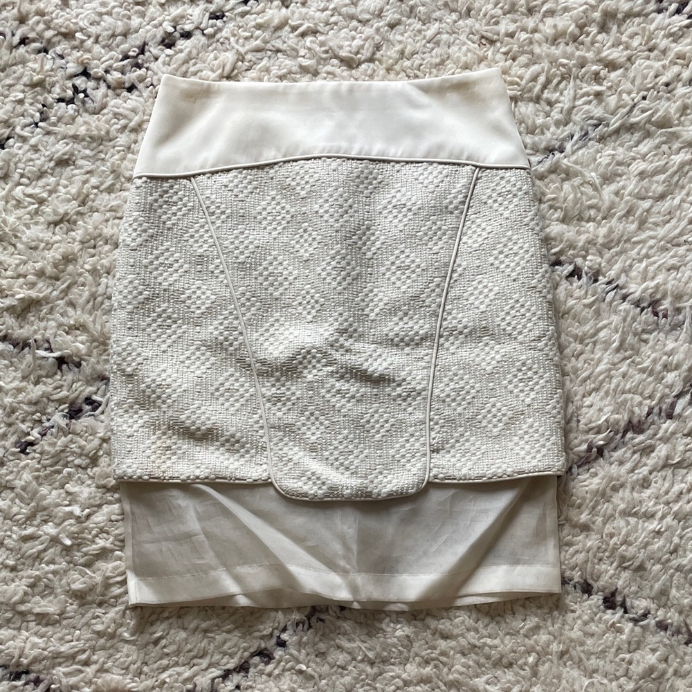 Tibi Cream Pencil Textured Skirt